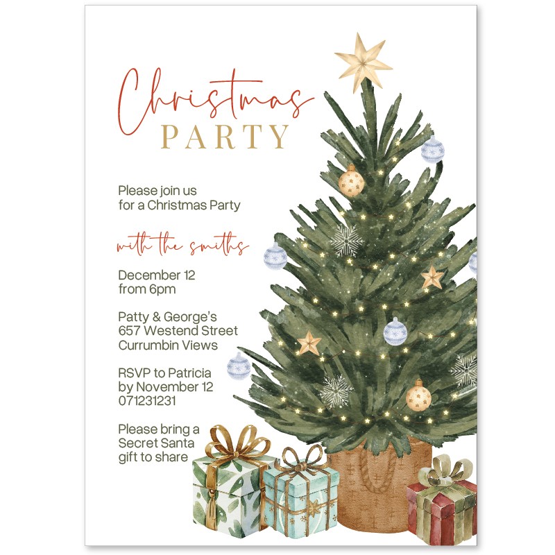 Watercolor Christmas Party Invitation