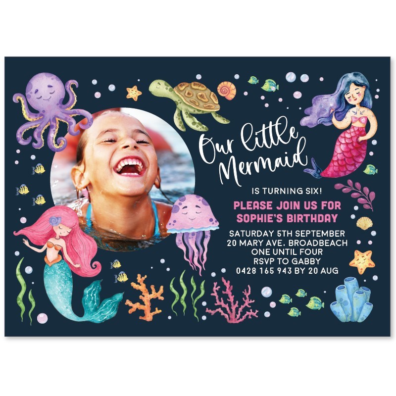 Mermaid Photo Birthday Invitations