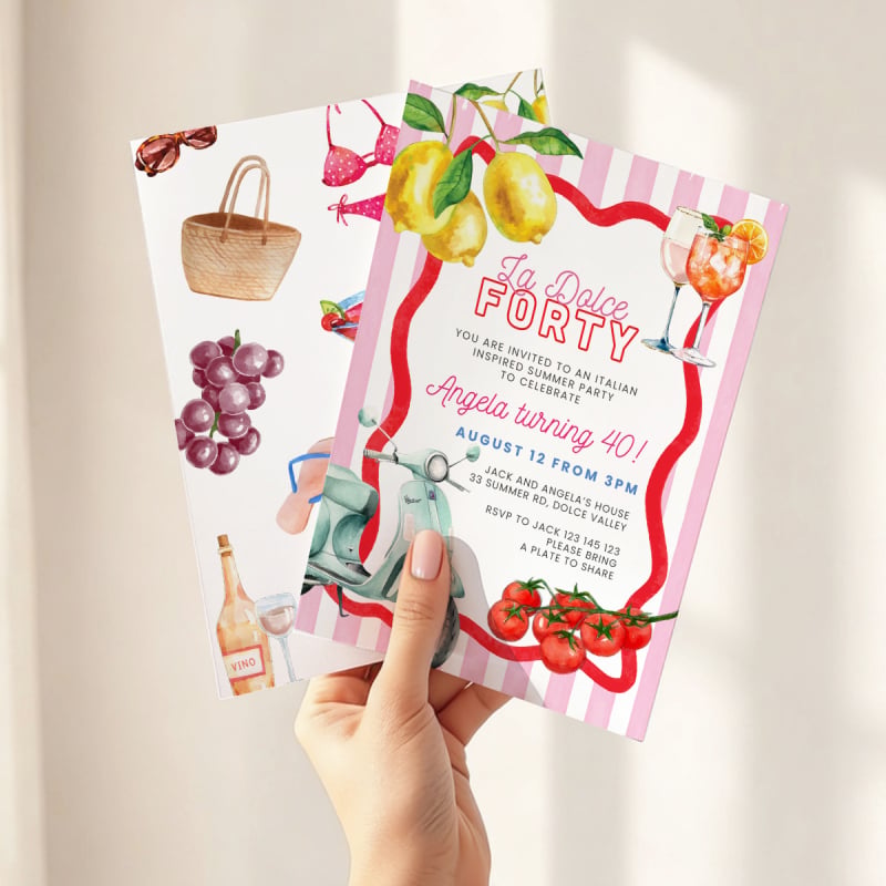 Watercolor Italian Themed Party Invitations