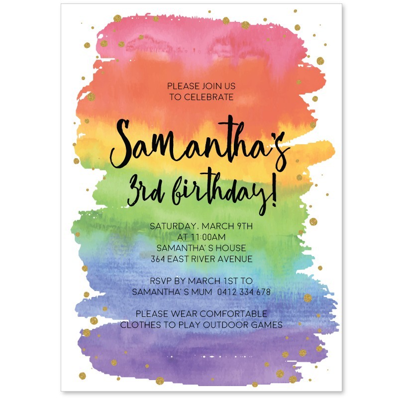 Watercolour Rainbow Birthday Invitations