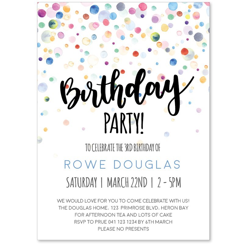 Watercolour Confetti Birthday Invitations