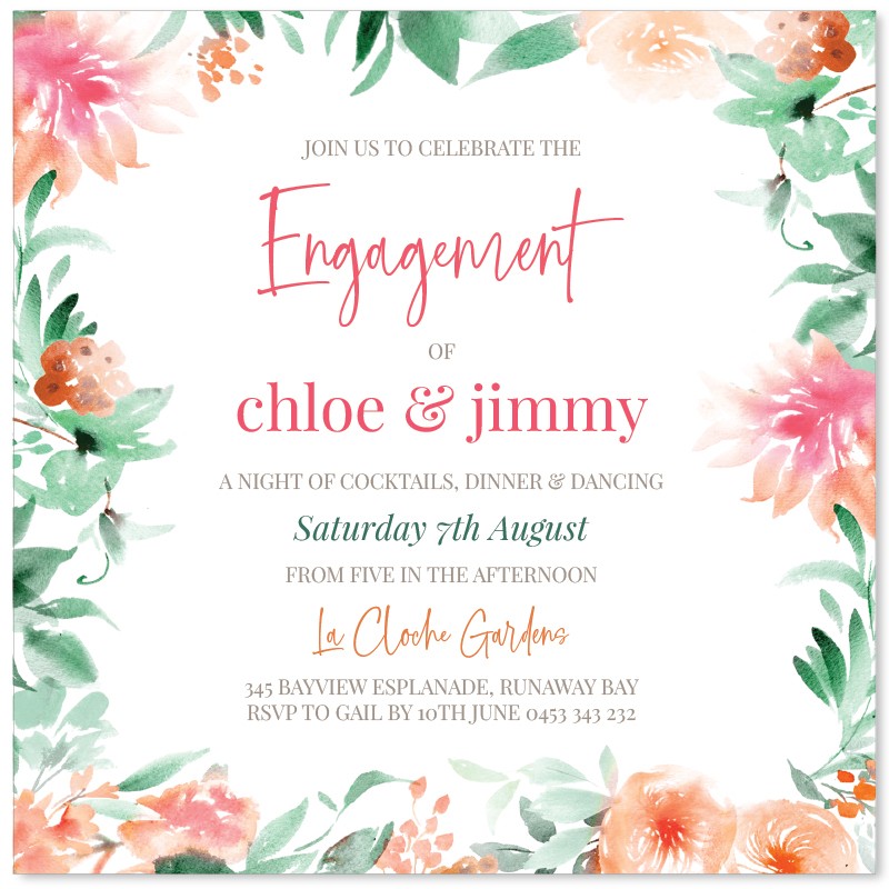 Botanical Watercolours Engagement Invitations