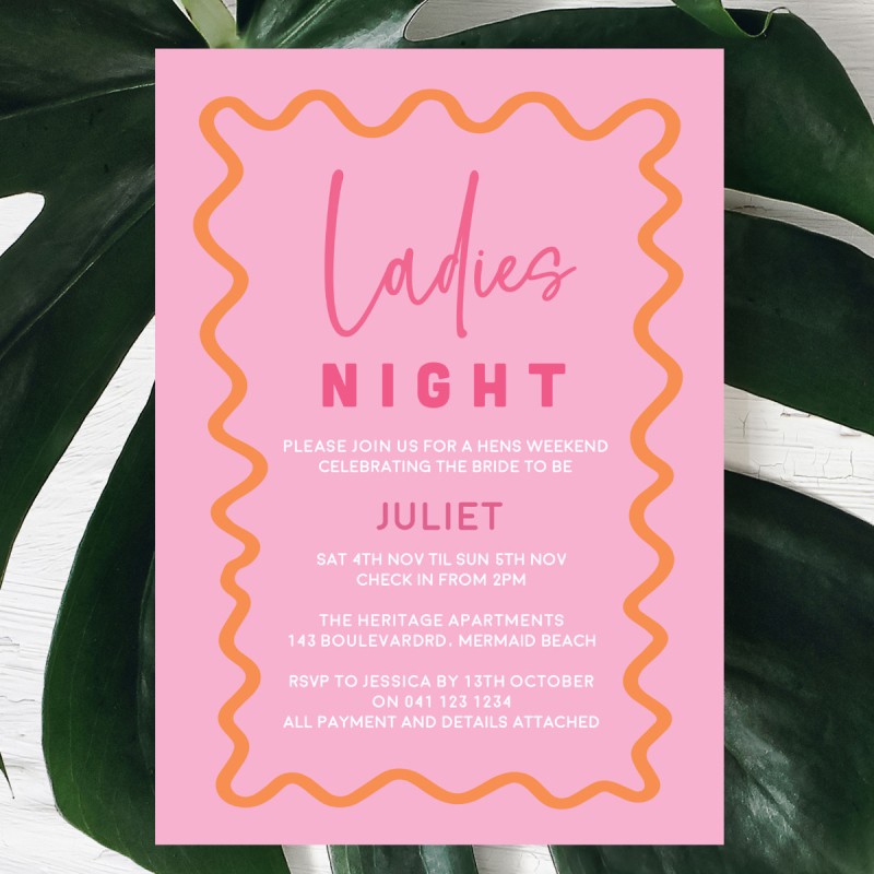 Ladies Night Wavy Hens Night Invitations