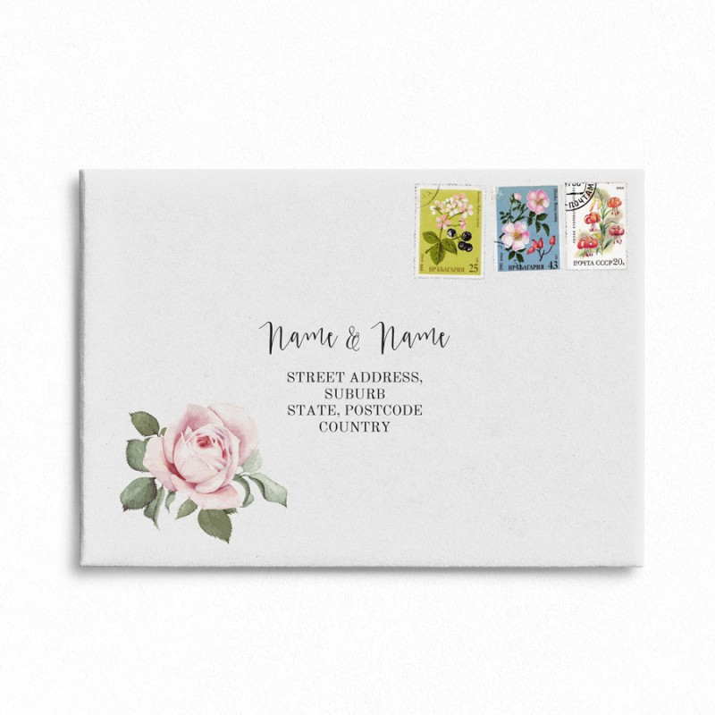 Pink Roses Wedding Envelope Addressing
