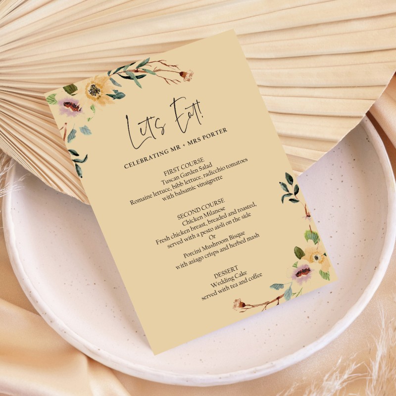 Flower Bed Wedding Menu