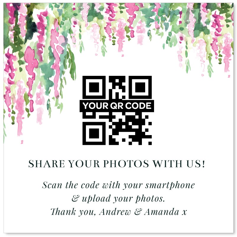 Sweet Floral Wedding Photo QR Code Card