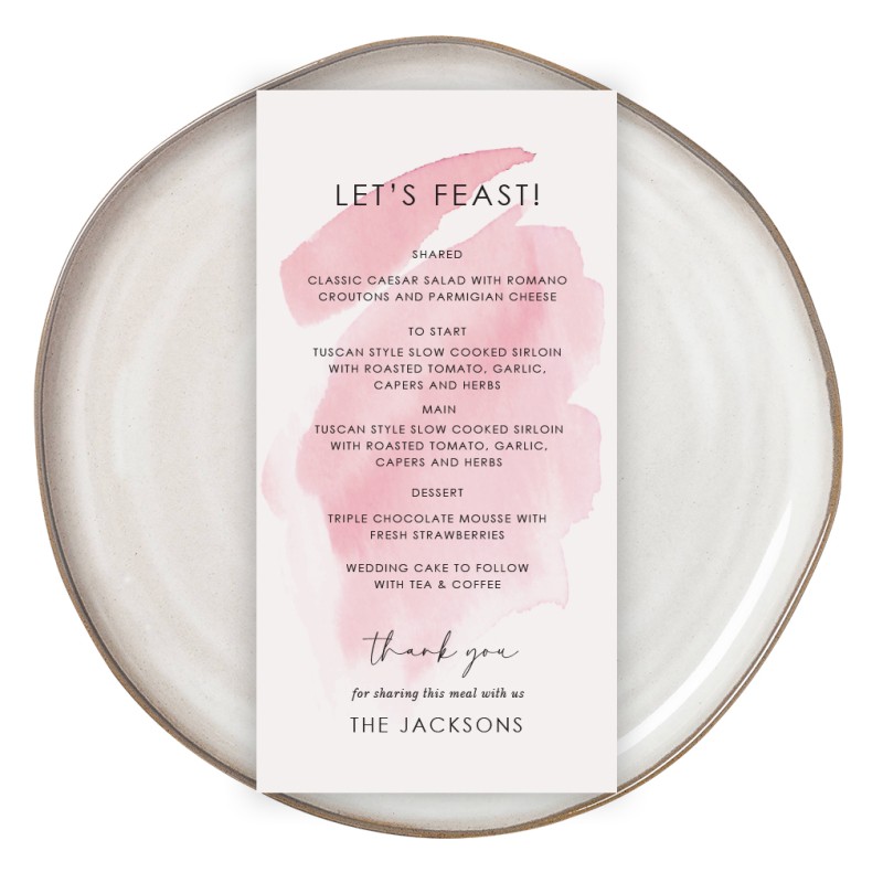 Pink Watercolour Wedding Menus