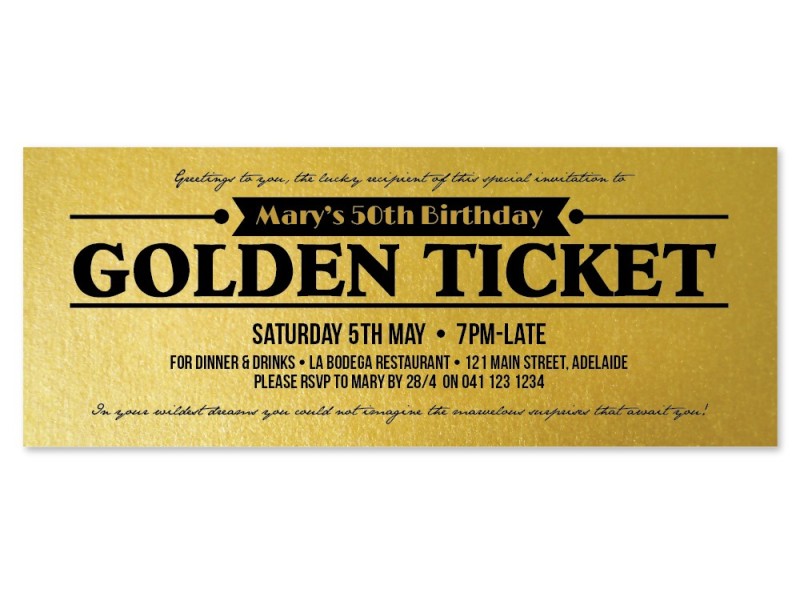 Golden Ticket Birthday Invitations