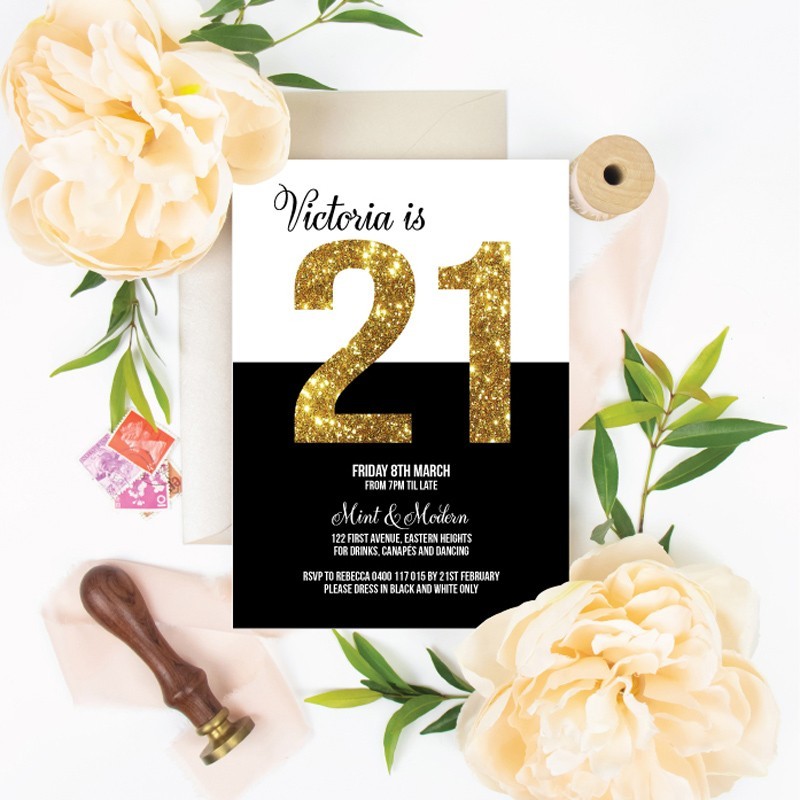 Gold Memento 21 Birthday Invitations