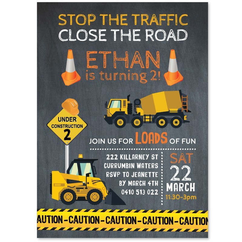 Stop the Traffic Construction Birthday Invitations