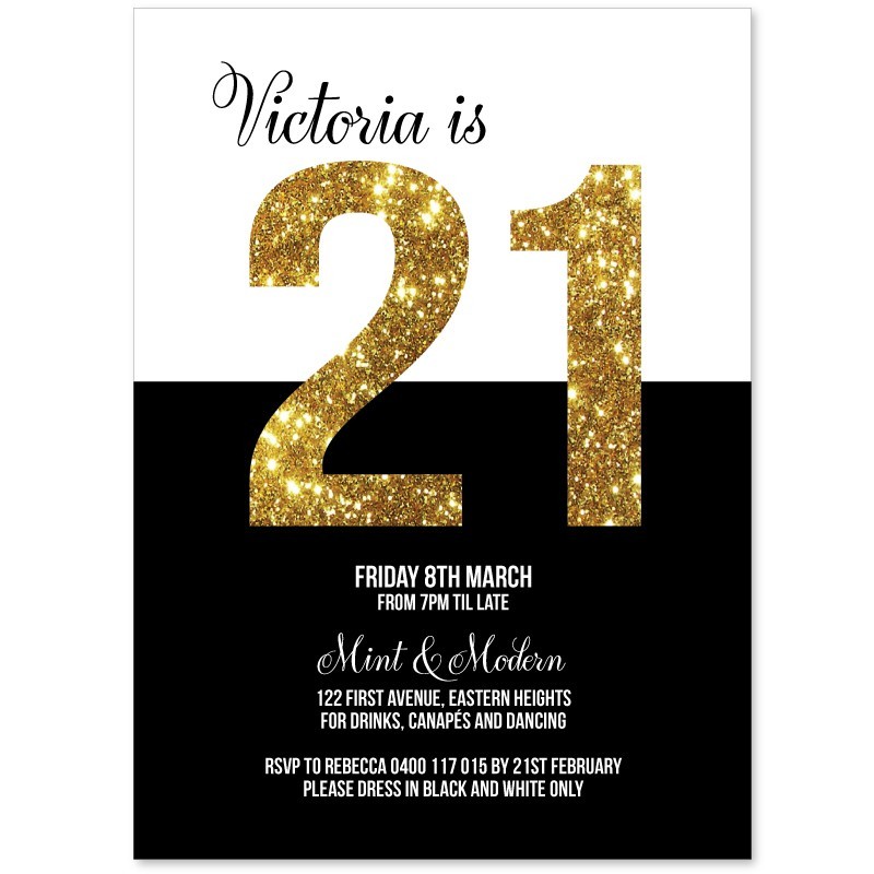 Gold Memento 21 Birthday Invitations