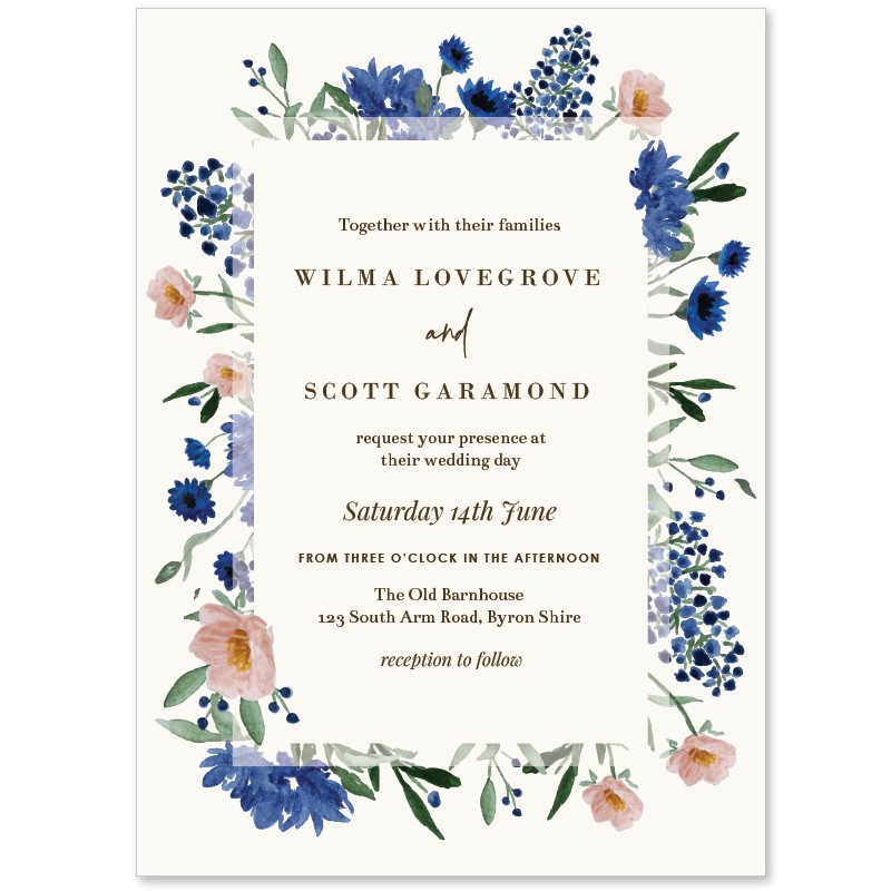 Royal Blue Florals Wedding Invitations