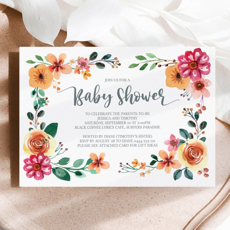 Wrapped In Flowers Baby Shower Invitations