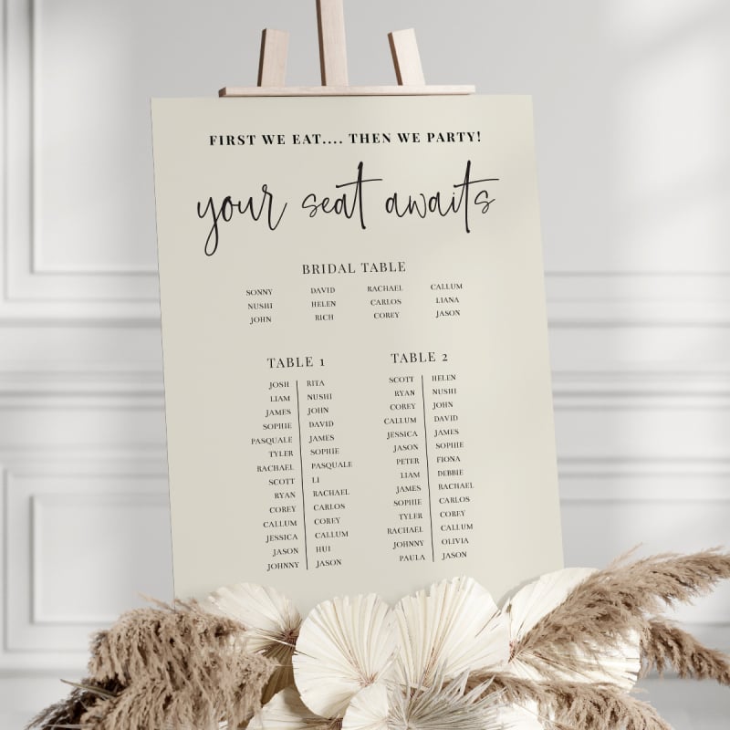 Bold Type Beige Wedding Seating Sign