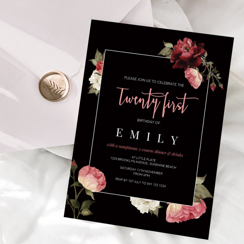 Succulent Roses 21st Birthday Invitations