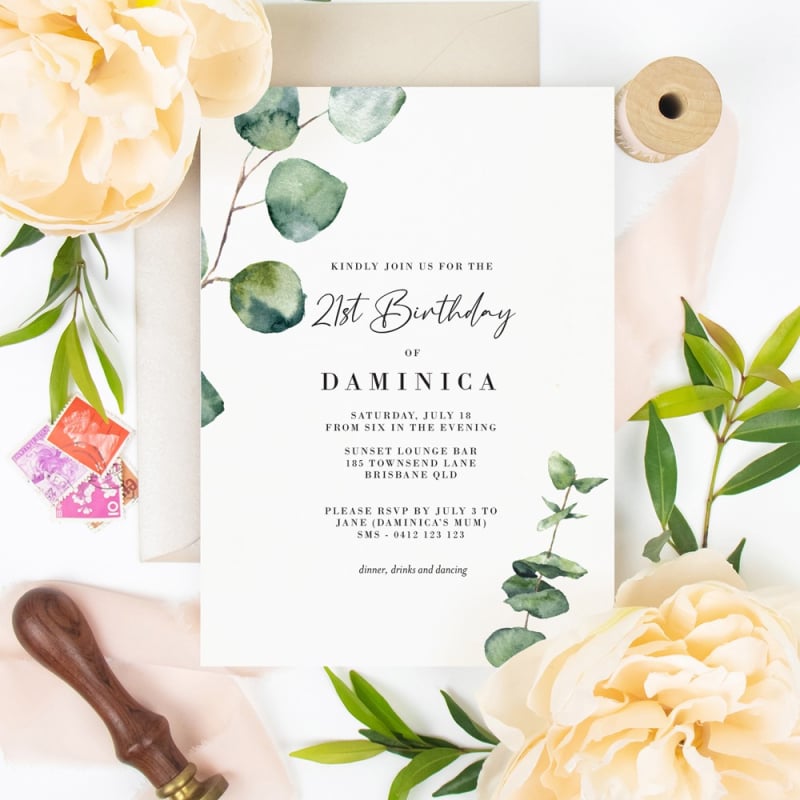 Native Greenery 21 Birthday Invitations