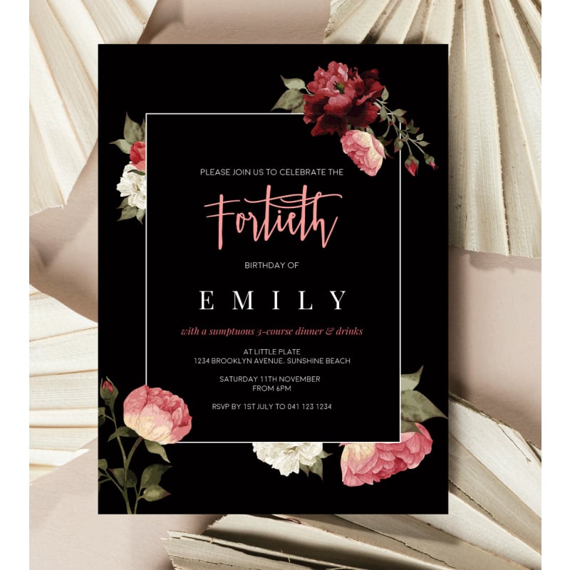 Succulent Roses 40th Birthday Invitations