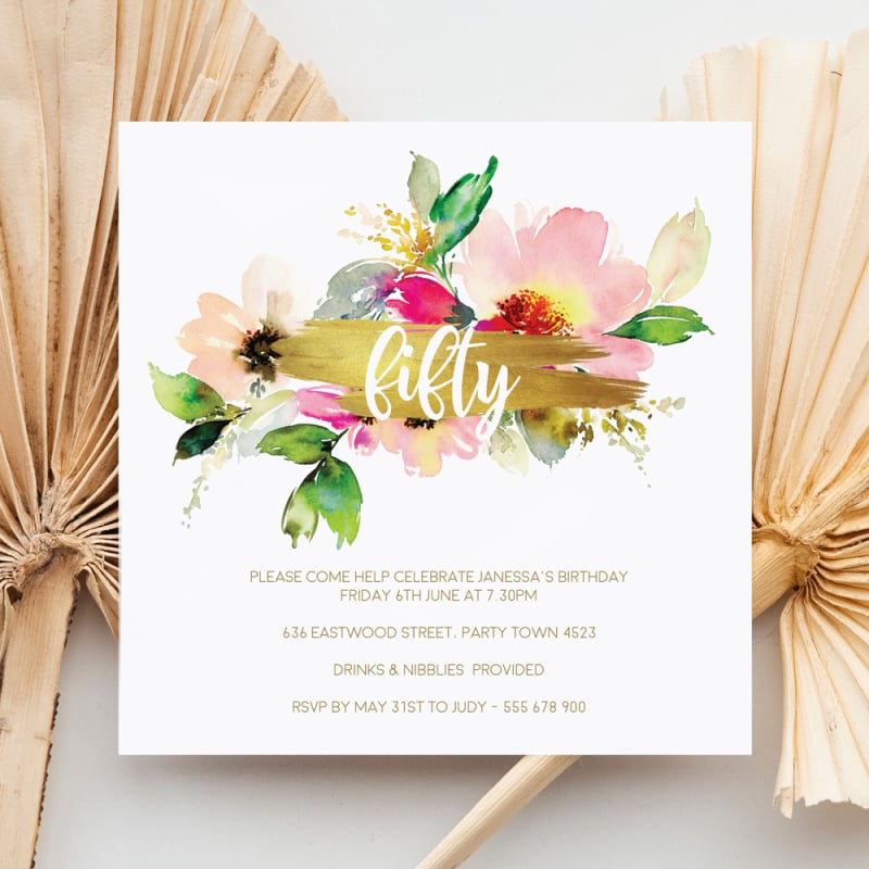 Fifty Flowers Birthday Invitations