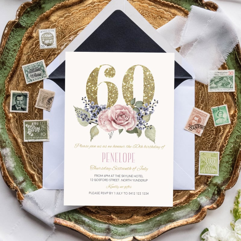 Gardenia 60 Birthday Invitations