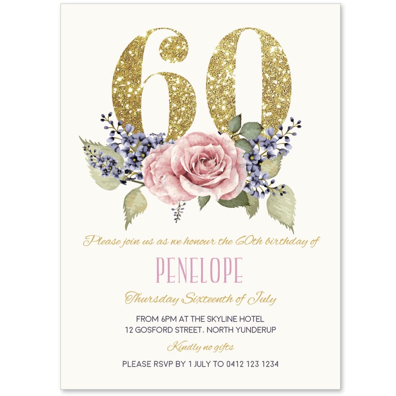 Gardenia 60 Birthday Invitations