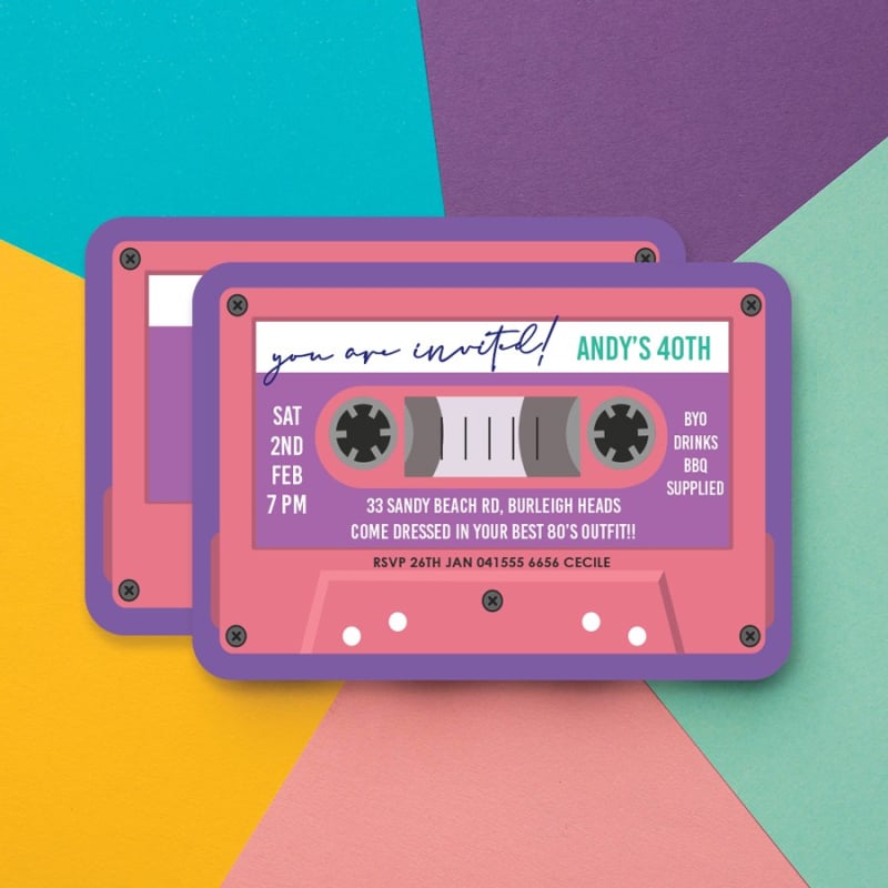 Cassette 80s 90s Birthday Invitations