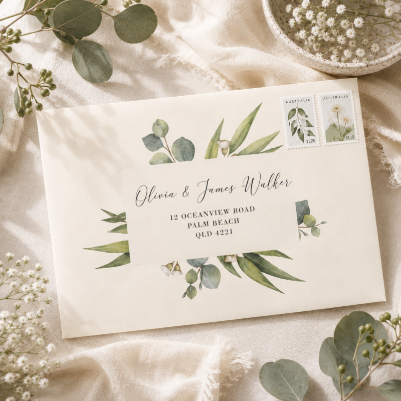 Eucalyptus Wedding Envelope Addressing