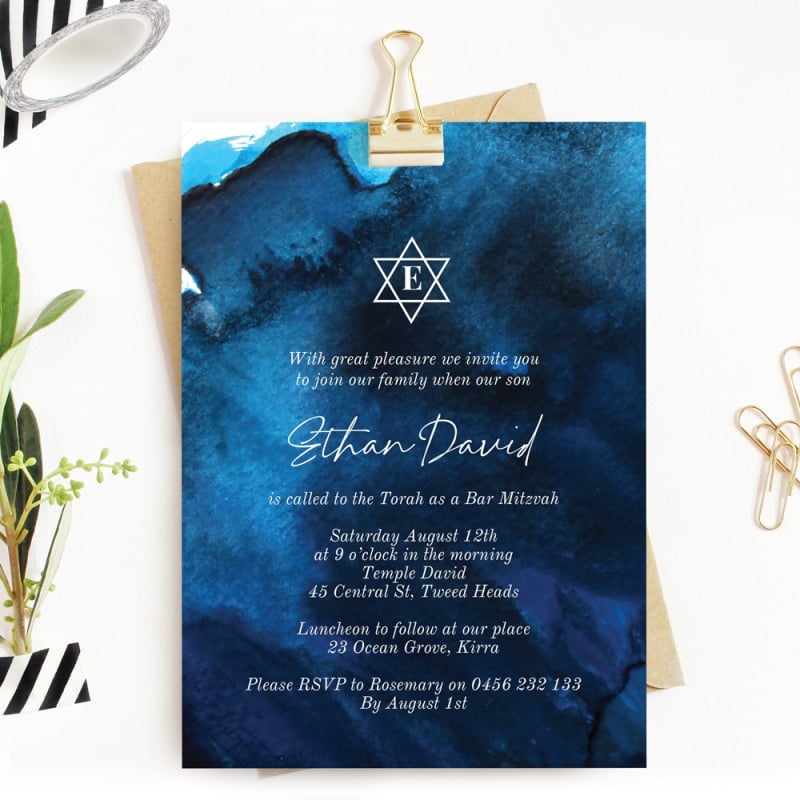 Navy Blue Bar Mitzvah Invitations