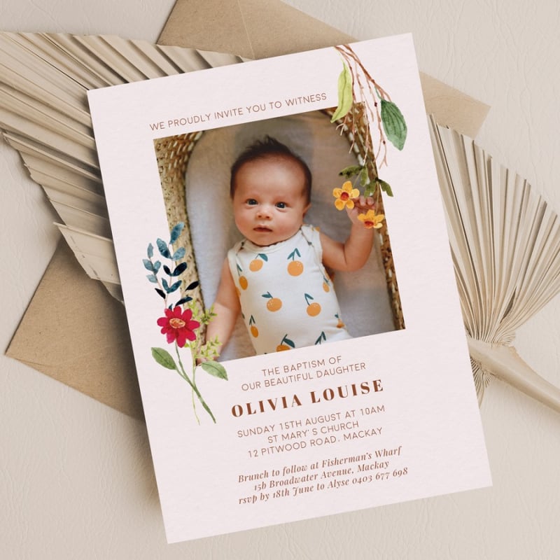 Beautiful Baptism Invitations - Wildflower
