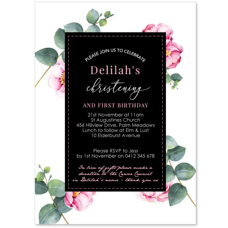 Floral Beauty Christening Invitation