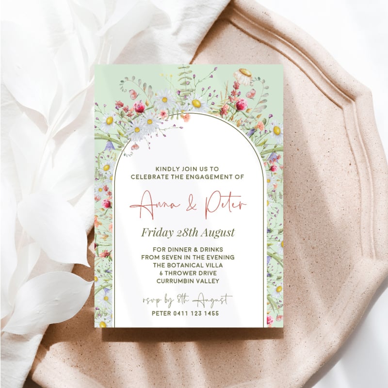 Spring Vibes Sage Floral Engagement Invitations