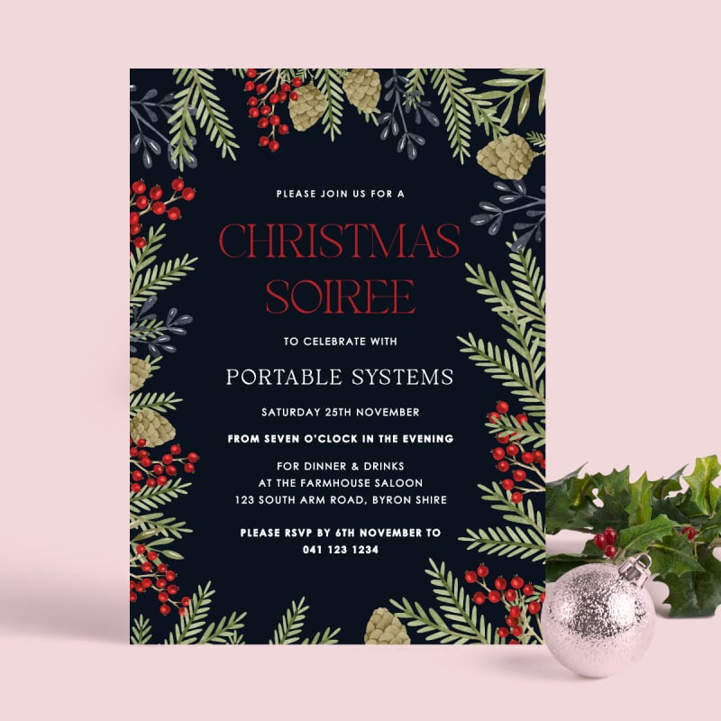 Pine Needle Watercolour Christmas Invitations