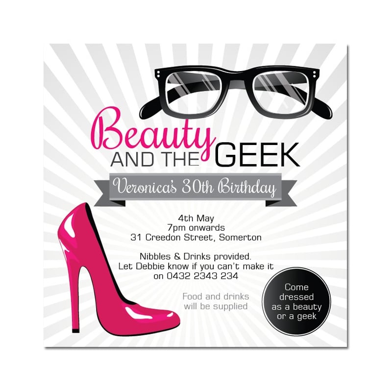 Beauty and the Geek Birthday Invitations