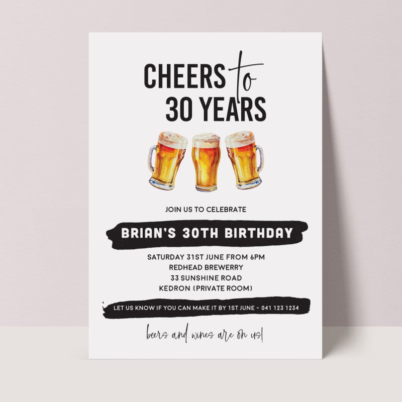 Beer White Birthday Invitations