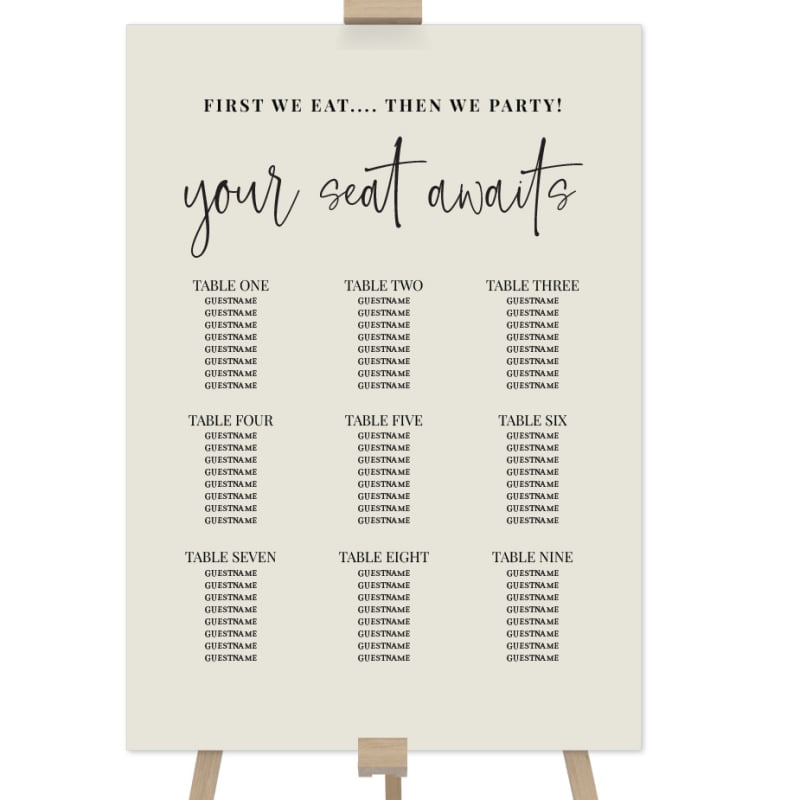 Bold Type Beige Wedding Seating Sign
