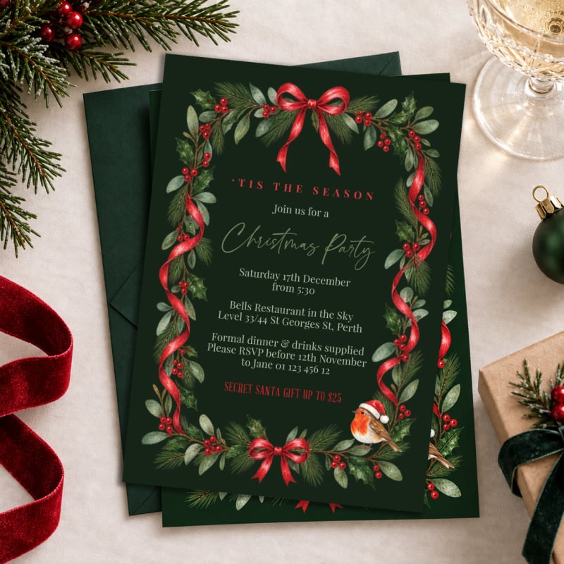 Bird Wreath Christmas Invitations