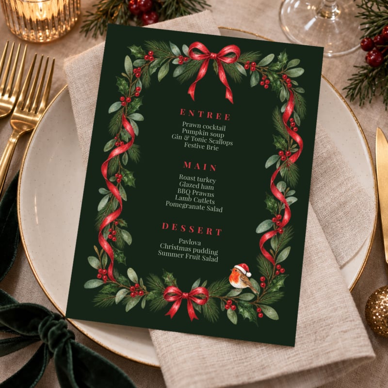 Bird Wreath Christmas Menus