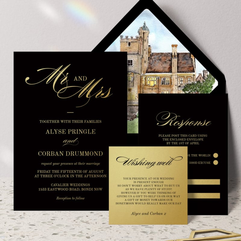 Black and Gold Wishing Well Card