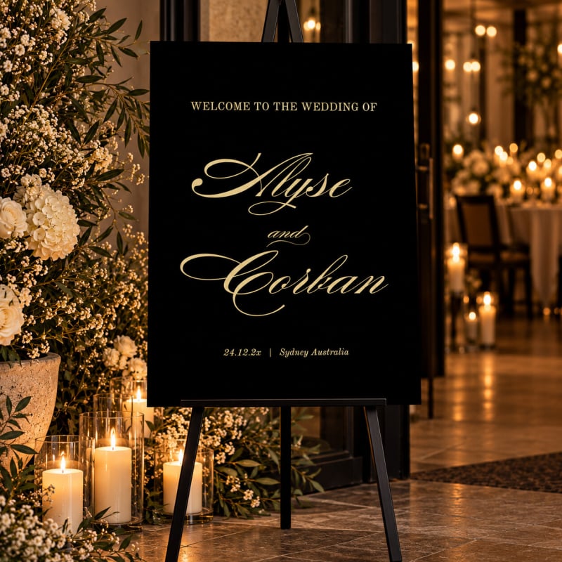 Black and Gold Wedding Welcome Sign