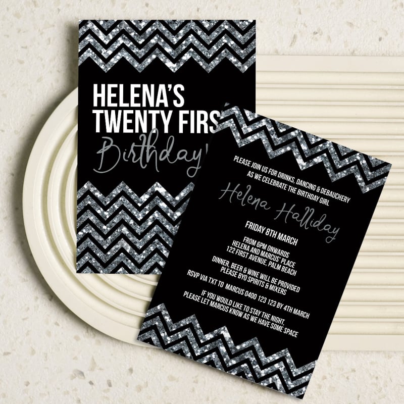 Chevron Glitter Birthday Invitations