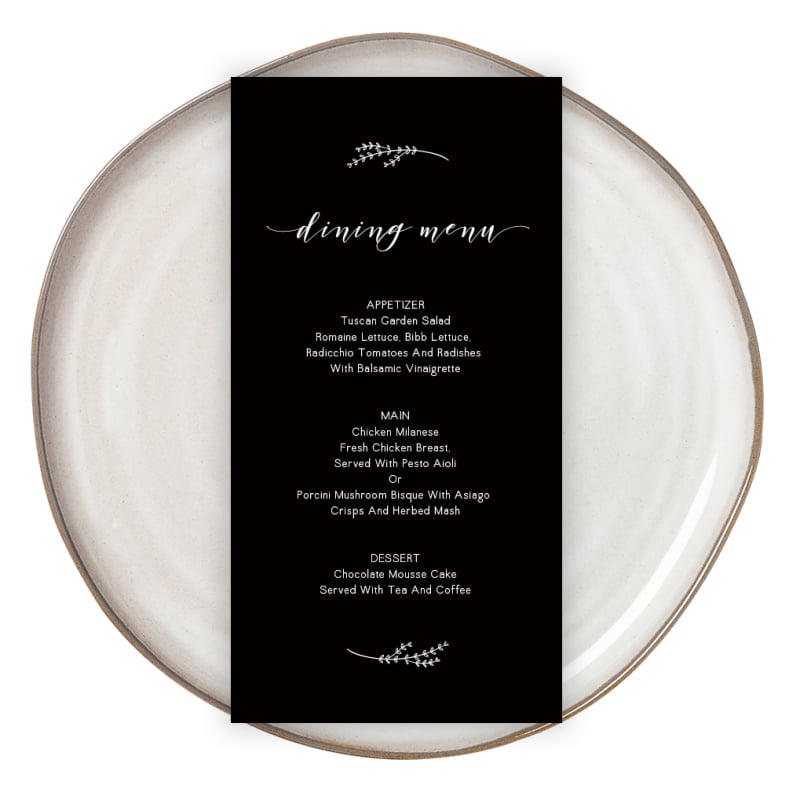 Black and White Wedding Menus