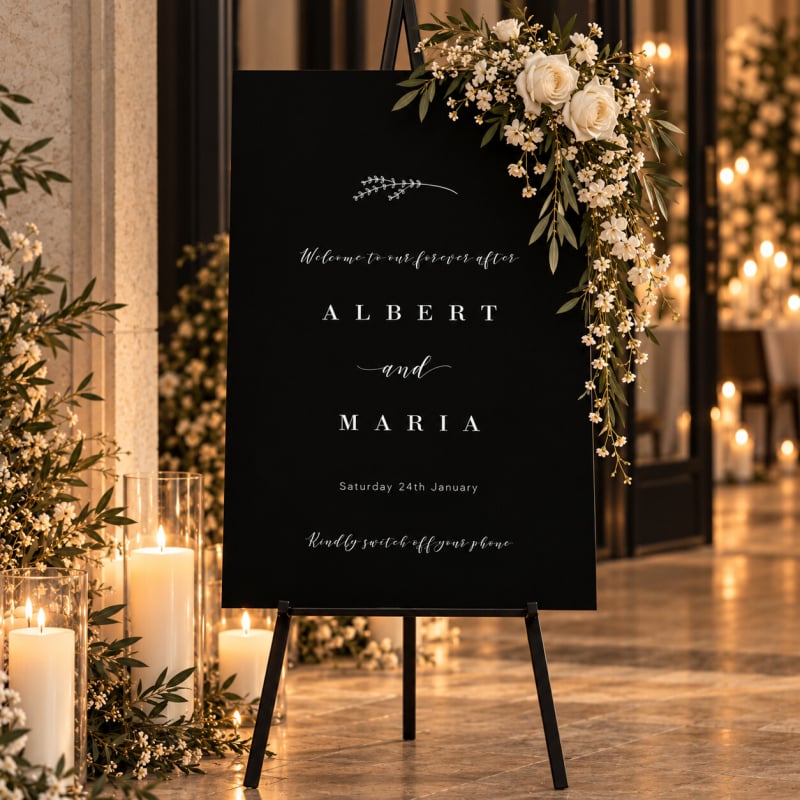 Black and White Wedding Welcome Sign