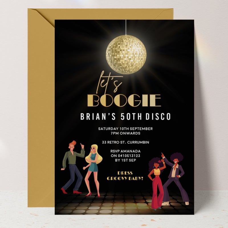 Let's Boogie Disco Dancers Invitations