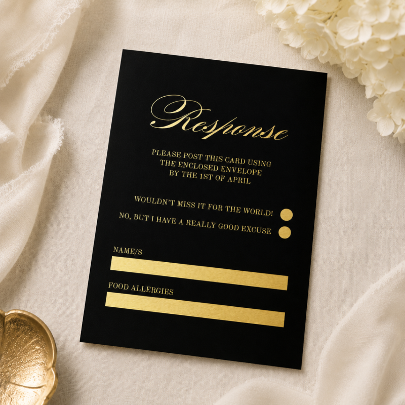 Black and Gold Wedding Response Card