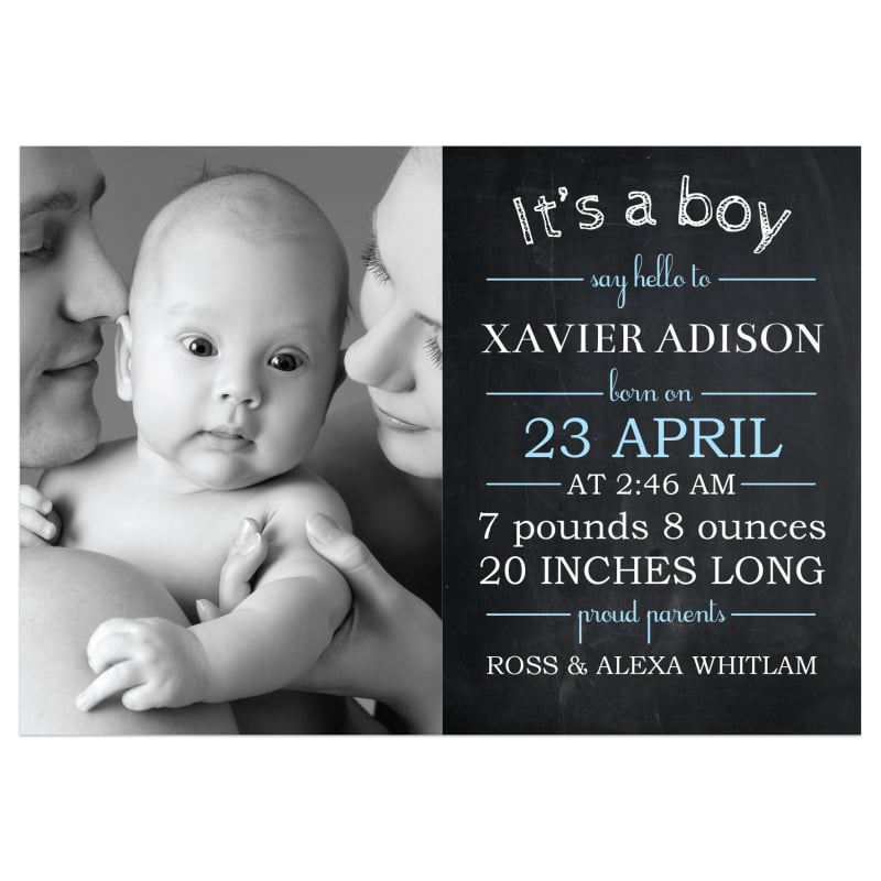 Blackboard Boy Birth Announcement Cards