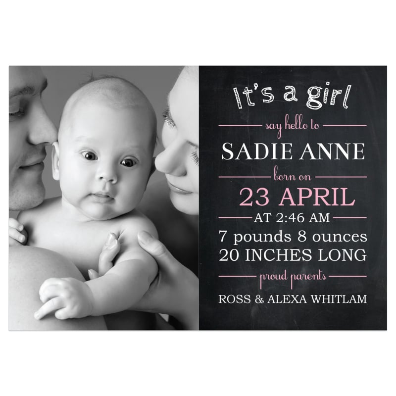 Blackboard Girl Birth Announcement Cards