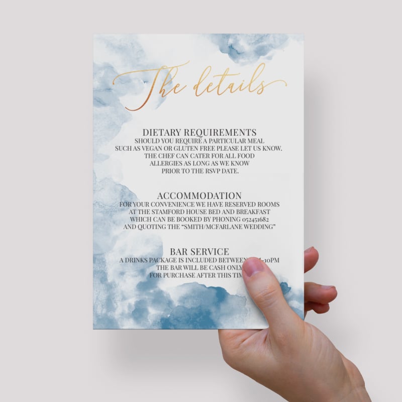Blue Smoke Wedding Details Card