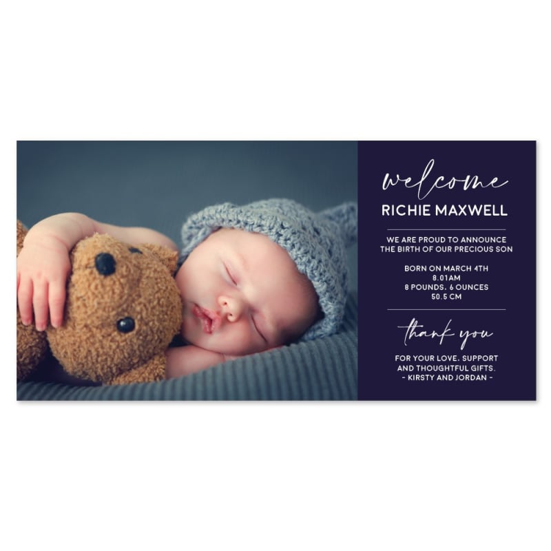 Blue Chocolate Birth Announcement Cards