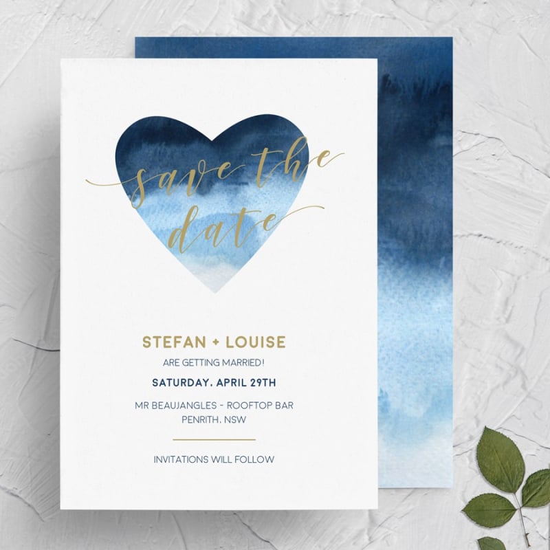 Indigo Heart Save the Date Card