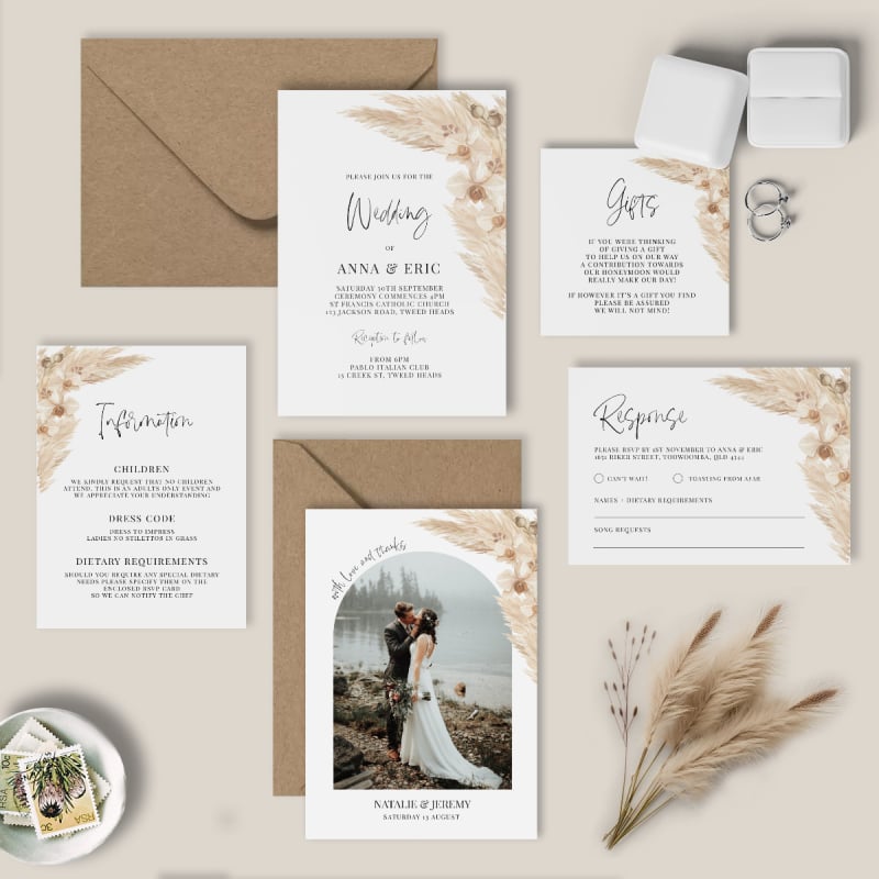 Boho Pampas Wedding Invitations