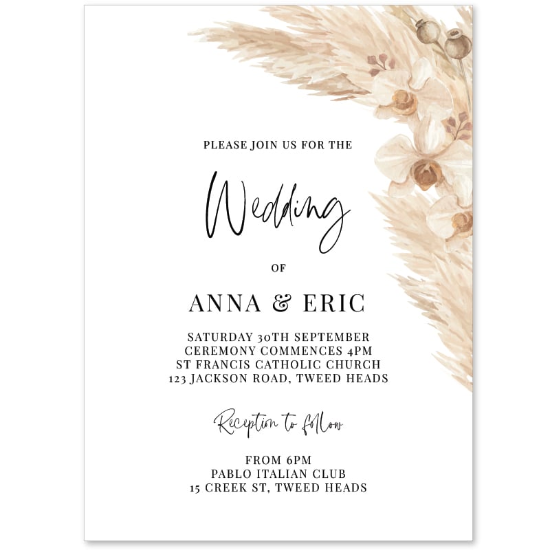 Boho Pampas Wedding Invitations